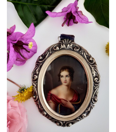 Quadretto in argento 800 con dipinto di donna