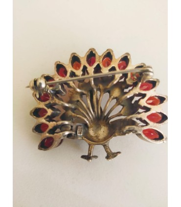 Gioiello vintage "Pavone " in argento e granati