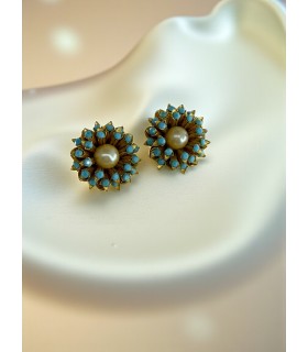 Orecchini anni '50 con perline blu e perla
