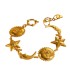 Bracciale in acciaio dorato, sole, luna, stelle