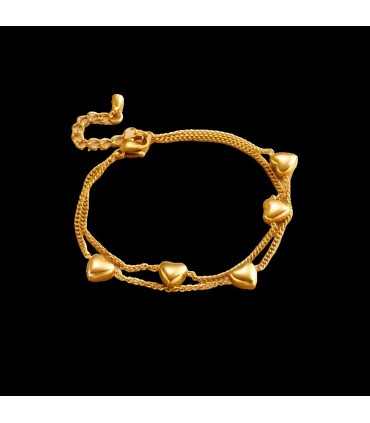 Bracciale acciaio dorato a doppia catena con cuori