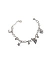 Bracciale in acciaio colore argento con cuore, stella, mezzaluna