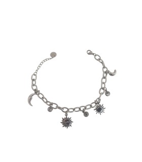 Bracciale in acciaio colore argento con sole e mezzelune