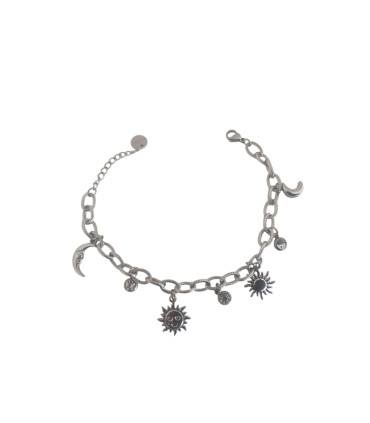 Bracciale in acciaio colore argento con sole e mezzelune