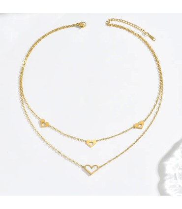 Collana acciaio doppio filo con cuori