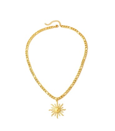Collana in acciaio colore oro con sole centrale