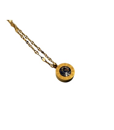 Collana in acciaio dorata "numeri romani" cz trasparente
