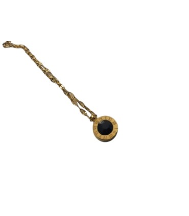 Collana in acciaio dorata "numeri romani" cz nero