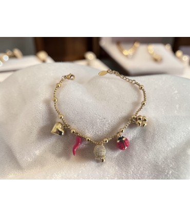 Bracciale in acciaio color oro con charms