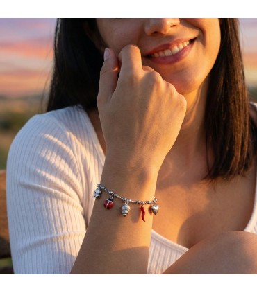 Bracciale in acciaio colore argento con charms