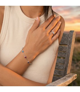 Bracciale in acciaio colore argento con cubic zirconia colorati