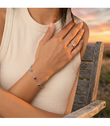 Bracciale in acciaio colore argento con cubic zirconia colorati