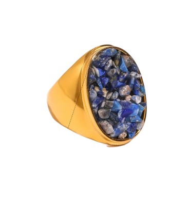 Anello in acciaio tono argento con sodalite