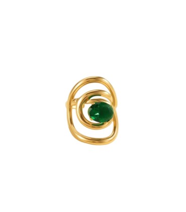 Anello in acciaio dorato e pietra verde