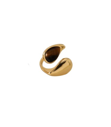 Anello in acciaio dorato contrariè con occhio di tigre
