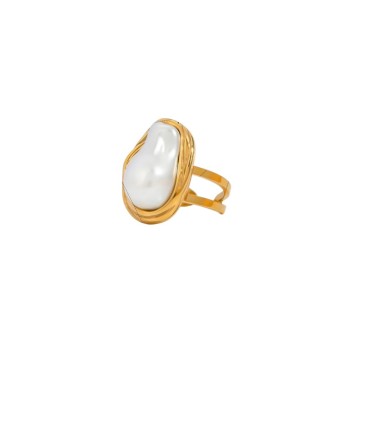 Imponente anello in acciaio dorato con perla